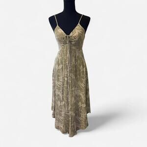 American Threads green and white maxi dress with leaf and floral print Size S